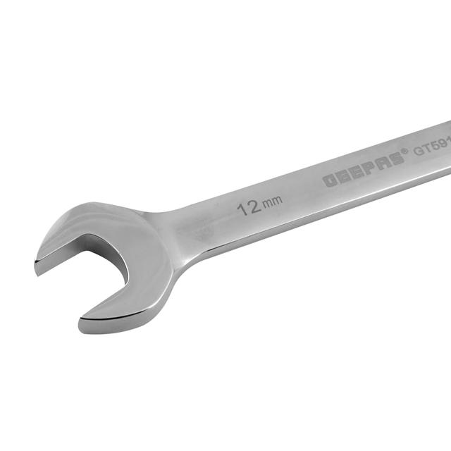 Geepas Gt59142 12mm Gear Wrench With Plastic Hanger - Open-Ended Spanner Chrome Vanadium Mirror Finish |Ideal For Mechanic Plumbers & More - SW1hZ2U6MTQ1OTAw