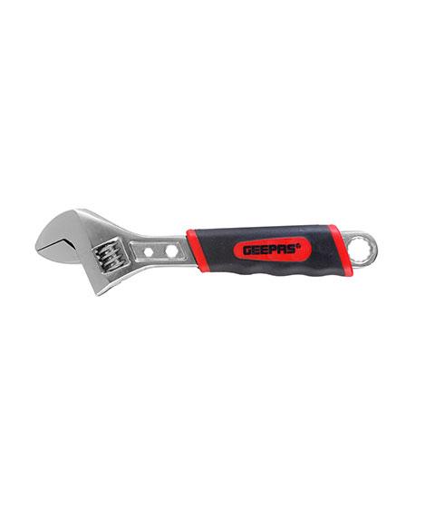 Geepas Gt7642 Soft Grip 8" Adjustable Wrench - Durable High Carbon Steel Covered By Nickel Plating Easy To Operate Has A Double Colored Handle Red/Black - SW1hZ2U6MTQ2NTQx