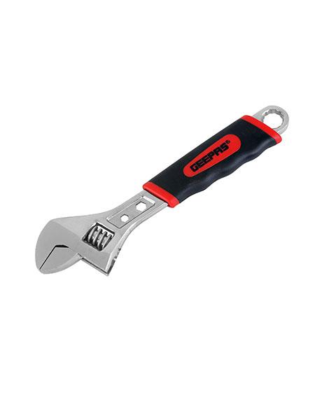 Geepas Gt7642 Soft Grip 8" Adjustable Wrench - Durable High Carbon Steel Covered By Nickel Plating Easy To Operate Has A Double Colored Handle Red/Black - SW1hZ2U6MTQ2NTM5