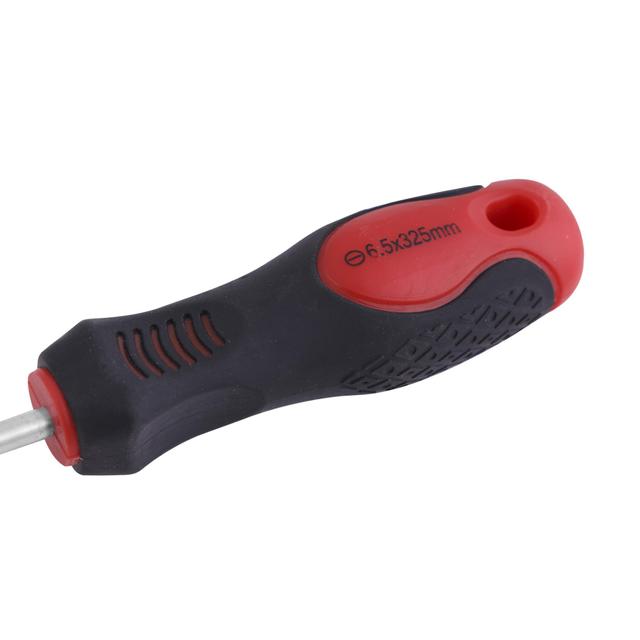Geepas Precision Screwdriver Slotted With Soft Grip Rubber Insulated Ergonomic Handle Crv Build Magnetic Tip And Hanging Hole For Easy Carry Bicolored Red/Black (Sl 6.5x325mm) - SW1hZ2U6MTQ2NjUz