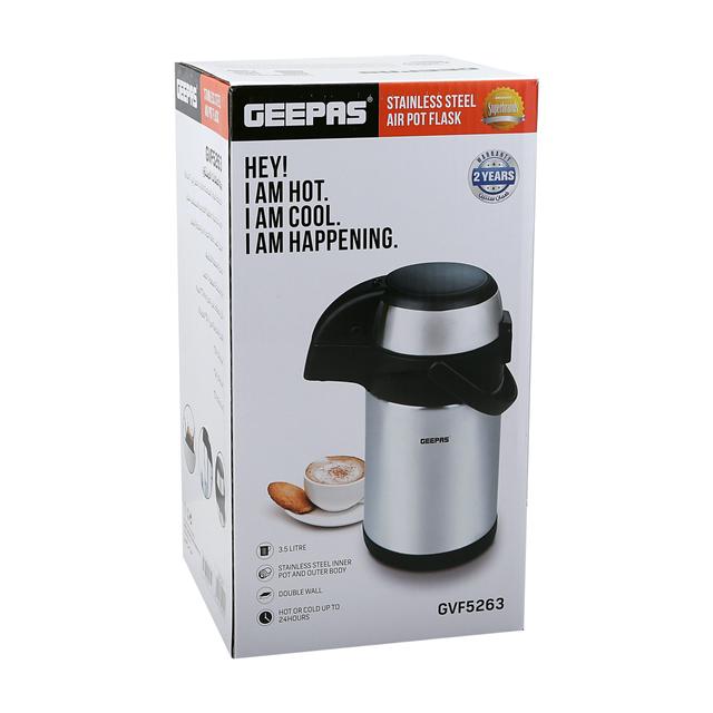 Geepas GVF5263 3.5L Vacuum Flask - Coffee Heat Insulated Thermos, 24 Hours Heat/Cold Retention, Double-Walled Vacuum for Coffee, Hot Water, Tea & More - 2 Years Warranty - SW1hZ2U6MTUyMzk2