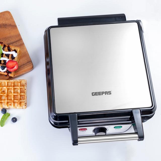 Geepas GWM5417 Electric Waffle Maker 1100W- 4 Slice Non-Stick Electric Belgian Waffle Maker with Adjustable Temperature Control - Pre-heating, Cool Touch Body & Handle - Automatic Safety Protection - SW1hZ2U6MTQ4MDkx