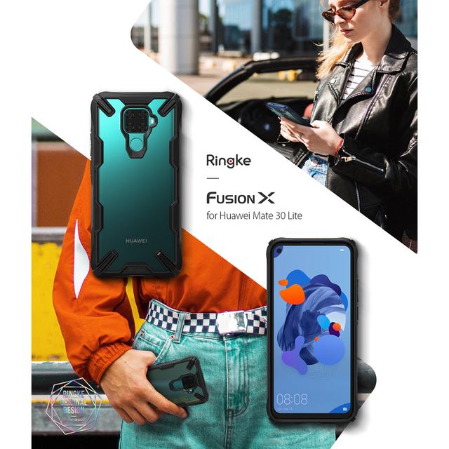Ringke Case for Huawei Mate 30 Lite Hard Back Cover Fusion-X Design Ergonomic Transparent Shock Absorption TPU Bumper Phone Case Cover (Designed for Mate 30 Lite) - Black - Black - SW1hZ2U6MTMwMDM2