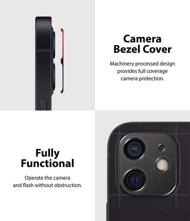 Ringke Camera Styling Compatible with Apple iPhone 12 Camera Lens Protector Aluminum Frame Tough Styling Bezel [ Designed Lens Protector for iPhone 12 ] - Black - Black - SW1hZ2U6MTMxMjU0