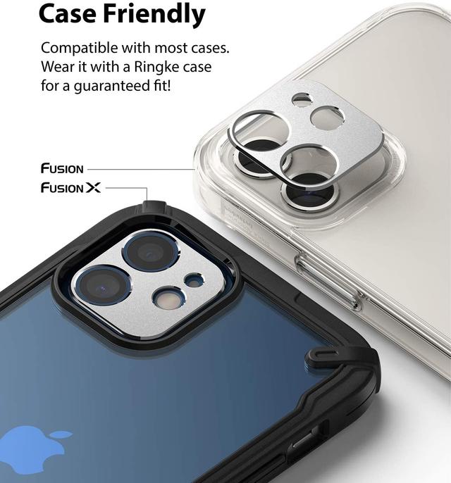 Ringke Camera Styling Compatible with Apple iPhone 12 Camera Lens Protector Aluminum Frame Tough Styling Bezel [ Designed Lens Protector for iPhone 12 ] - Silver - Silver - SW1hZ2U6MTI5ODcy