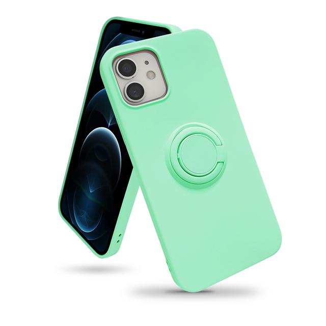 O Ozone Compatible Case for iPhone 12 Mini, Classic Liquid Silicone Series with Ring Holder Kickstand Slim Cover Works with Magnetic Car Mount [ Perfect Fit iPhone 12 Mini Case ] - Cyan - Cyan - SW1hZ2U6MTIzNTg5