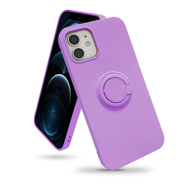 O Ozone Compatible Case for iPhone 12 Mini, Classic Liquid Silicone Series with Ring Holder Kickstand Slim Cover Works with Magnetic Car Mount [ Perfect Fit iPhone 12 Mini Case ] - Purple - Purple - SW1hZ2U6MTI1NDM3