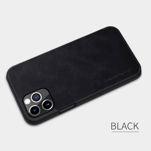 Nillkin Case for Apple iPhone 12 / iPhone 12 Pro (6.1 Inch), Qin Leather Series [With Card Holder] Stylish Cover Durable Slim PU Leather Flip Wallet iPhone 12 / iPhone 12 Pro Case - Black - Black - SW1hZ2U6MTIyNDcw
