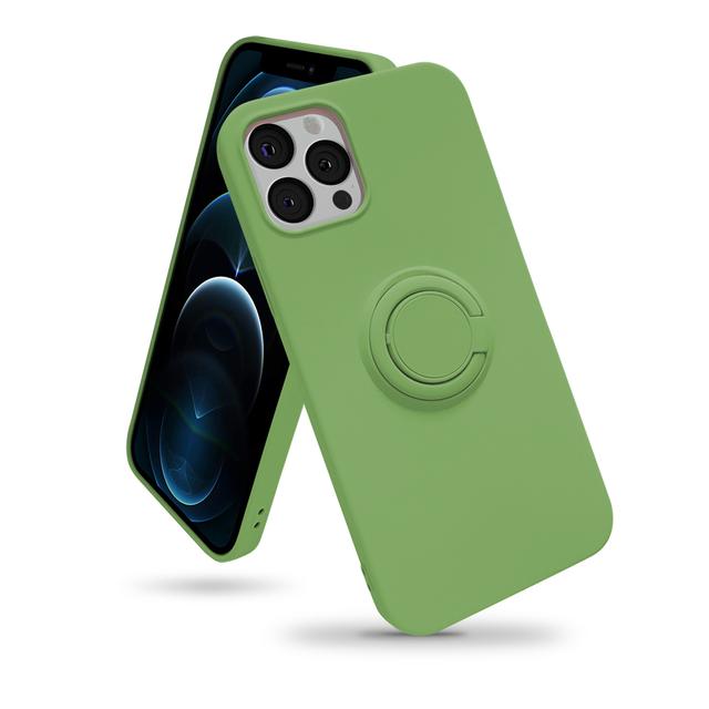O Ozone Compatible Case for iPhone 12, Classic Liquid Silicone Series with Ring Holder Kickstand Slim Cover Works with Magnetic Car Mount [ Perfect Fit iPhone 12 Case ] - Green - Green - SW1hZ2U6MTI2NTU2