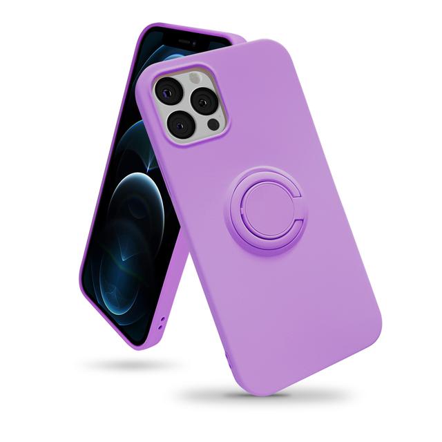 O Ozone Compatible Case for iPhone 12, Classic Liquid Silicone Series with Ring Holder Kickstand Slim Cover Works with Magnetic Car Mount [ Perfect Fit iPhone 12 Case ] - Purple - Purple - SW1hZ2U6MTI1NDI2