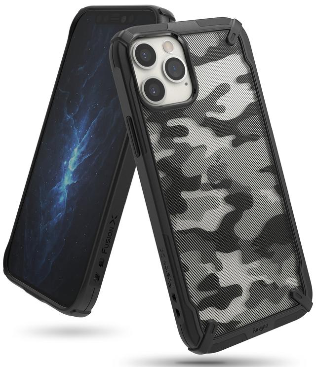 Ringke Cover for iPhone 12 / iPhone 12 Pro Case (6.1 Inch) Hard Fusion-X Ergonomic Transparent Shock Absorption TPU Bumper [ Designed Case for iPhone 12 / iPhone 12 Pro ] - Camo Black - Camo Black - SW1hZ2U6MTI4Nzc0