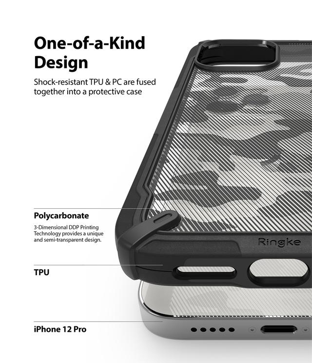 Ringke Cover for iPhone 12 / iPhone 12 Pro Case (6.1 Inch) Hard Fusion-X Ergonomic Transparent Shock Absorption TPU Bumper [ Designed Case for iPhone 12 / iPhone 12 Pro ] - Camo Black - Camo Black - SW1hZ2U6MTI4Nzgw