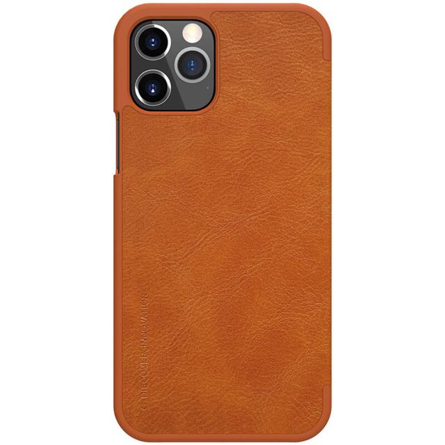 Nillkin Case for iPhone 12 Pro Max (6.7 Inch), Qin Leather Series [With Card Holder] Stylish Cover Durable Slim PU Leather Flip Wallet [ Designed for iPhone 12 Pro Max Case ] - Brown - Brown - SW1hZ2U6MTIzMTAz