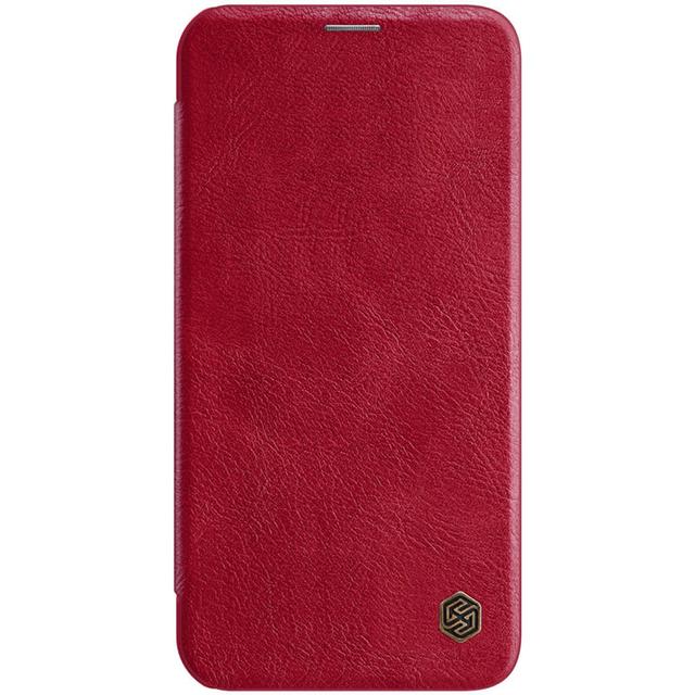 Nillkin Case for iPhone 12 Pro Max (6.7 Inch), Qin Leather Series [With Card Holder] Stylish Cover Durable Slim PU Leather Flip Wallet [ Designed for iPhone 12 Pro Max Case ] - Red - Red - SW1hZ2U6MTIyNDc1