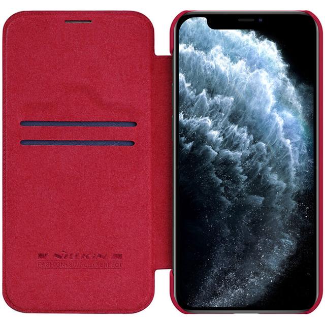 Nillkin Case for iPhone 12 Pro Max (6.7 Inch), Qin Leather Series [With Card Holder] Stylish Cover Durable Slim PU Leather Flip Wallet [ Designed for iPhone 12 Pro Max Case ] - Red - Red - SW1hZ2U6MTIyNDc3