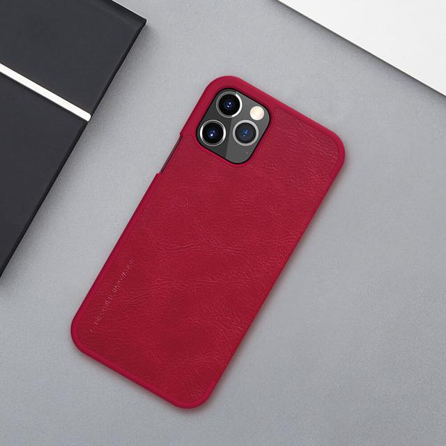 Nillkin Case for iPhone 12 Pro Max (6.7 Inch), Qin Leather Series [With Card Holder] Stylish Cover Durable Slim PU Leather Flip Wallet [ Designed for iPhone 12 Pro Max Case ] - Red - Red - SW1hZ2U6MTIyNDgx