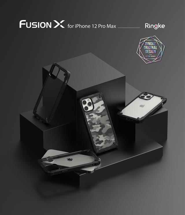 Ringke Cover for iPhone 12 Pro Max Case (6.7 Inch) Hard Fusion-X Ergonomic Transparent Shock Absorption TPU Bumper [ Designed Case for iPhone 12 Pro Max ] - Camo Black - Camo Black - SW1hZ2U6MTI3NzY2