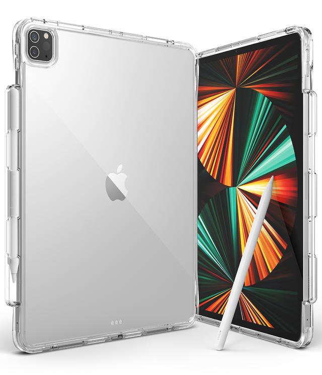 Ringke Fusion Plus Case Compatible with iPad Pro 12.9 Inch 5th Gen (2021 Model), Transparent Shockproof TPU Double Air Pocket Bumper Cover with Overcharge Protection Pen/Pencil Holder - Clear - Clear - SW1hZ2U6MTMwMjQx