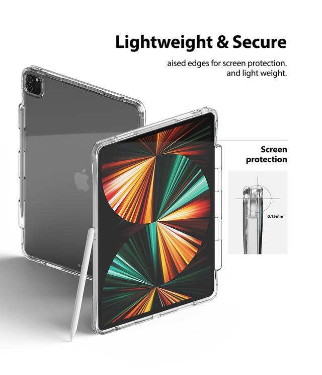 Ringke Fusion Plus Case Compatible with iPad Pro 12.9 Inch 5th Gen (2021 Model), Transparent Shockproof TPU Double Air Pocket Bumper Cover with Overcharge Protection Pen/Pencil Holder - Clear - Clear - SW1hZ2U6MTMwMjU3
