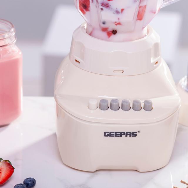 Geepas GSB5409 250W 2 in 1 Blender - Stainless Steel Blades, 4 Speed Control with Pulse - Over Heat Protection- Ice Crusher, Chopper, Coffee Grinder & More - SW1hZ2U6MTQzMzkx