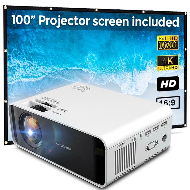 Wownect LED Projector W80 Sync Mini Home Cinema Projector with 1500 Lumens HD 3D Projector Miracast Wireless Screening (HDMI USB VGA Headphone AV Audio SD Port) Included 100" Projection Screen - White - SW1hZ2U6MTMzNzYz