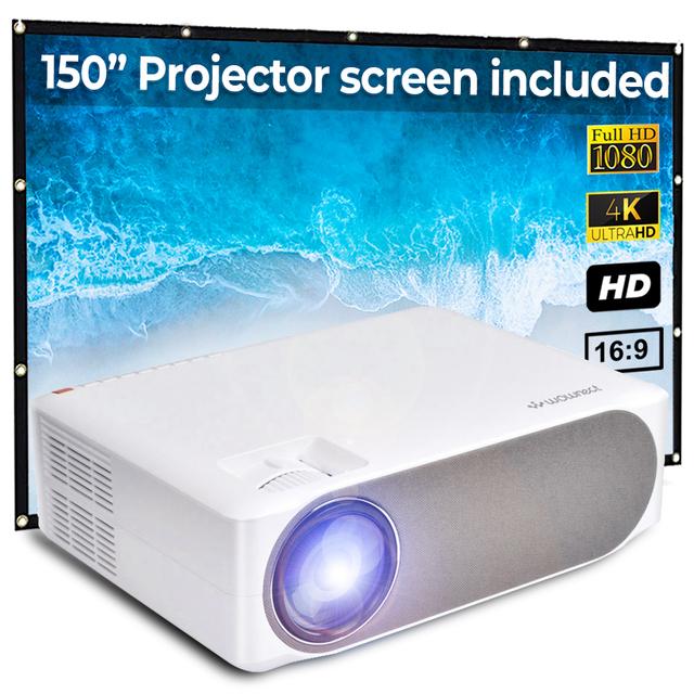 Wownect Full HD LED Projector 1080, 6800 Lumens, Keystone Correction, Screen of 46â€-300â€ Mobile Mirroring Via HDMI Cable, Office Presentation or Home Theater Included 150" Projection Screen - White - SW1hZ2U6MTMzNDMw