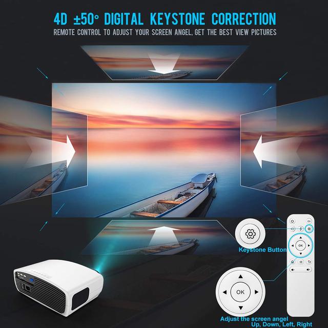 Wownect S2 Native 1080P Full HD LED Projector with 10 Watts Stereo Audio System [ 5500 Lumens ] [ 52 - 200inches with 2m-5m Projection Distance ] 4D Correction Home Cinema Projection - White - SW1hZ2U6MTMzNDgy