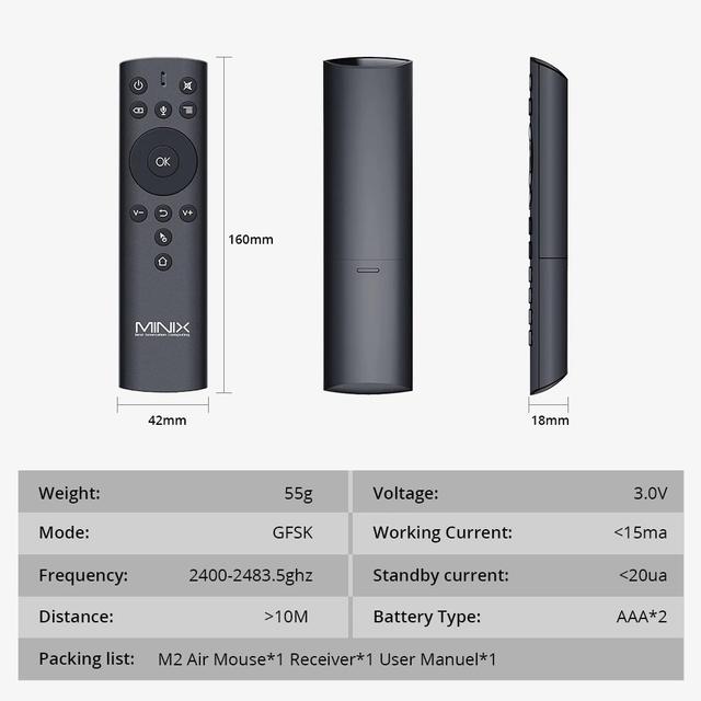 MINIX NEO M2 2.4G Motion Sensing Smart Remote Wireless Air Mouse with Voice Six-Axis Gyroscope Remot for MINIX Smart TV Box,PC - Black - SW1hZ2U6MTIwOTg4