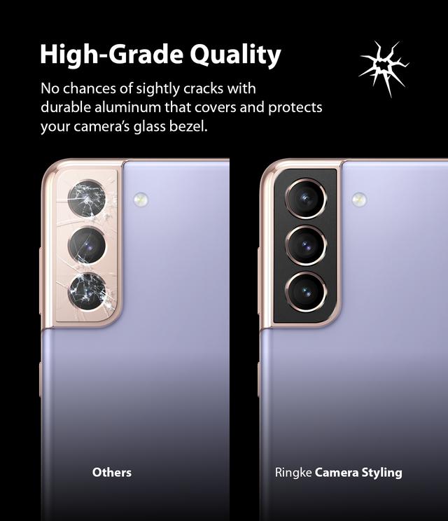 Ringke Camera Styling Compatible with Samsung Galaxy S21 Camera Lens Protector Aluminum Frame Tough Styling Bezel [ Designed Lens Protector for Galaxy S21 ] - Black - Black - SW1hZ2U6MTI4MjY5