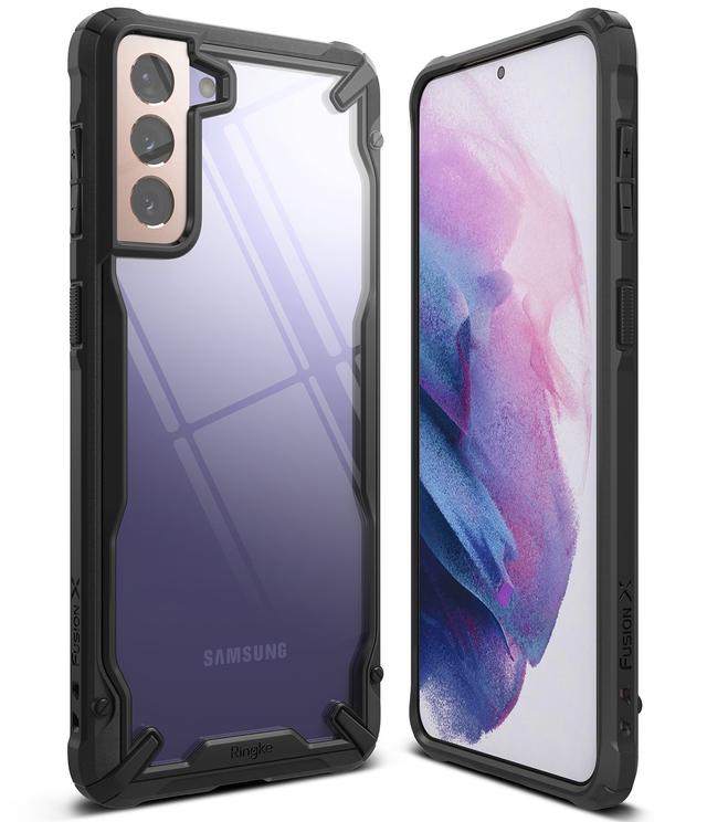 Ringke Compatible with Samsung Galaxy S21 Plus Cover Hard Fusion-X Ergonomic Transparent Shock Absorption TPU Bumper [ Designed Case for Galaxy S21 Plus ] - Black - Black - SW1hZ2U6MTMyNzM0