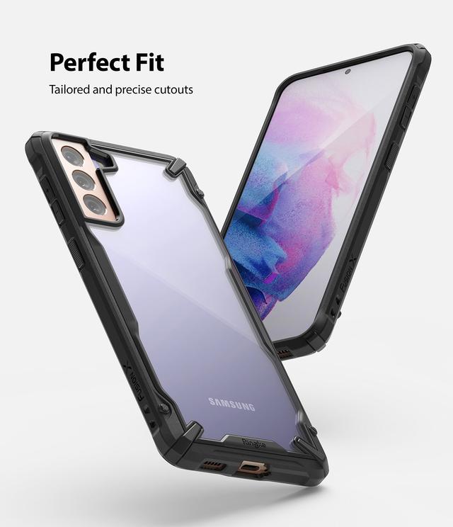 Ringke Compatible with Samsung Galaxy S21 Plus Cover Hard Fusion-X Ergonomic Transparent Shock Absorption TPU Bumper [ Designed Case for Galaxy S21 Plus ] - Black - Black - SW1hZ2U6MTMyNzM2