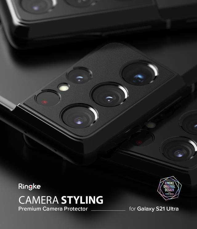 Ringke Camera Styling Compatible with Samsung Galaxy S21 Ultra Camera Lens Protector Aluminum Frame Tough Styling Bezel [ Designed Lens Protector for Galaxy S21 Ultra ] - Black - Black - SW1hZ2U6MTI3NDI2
