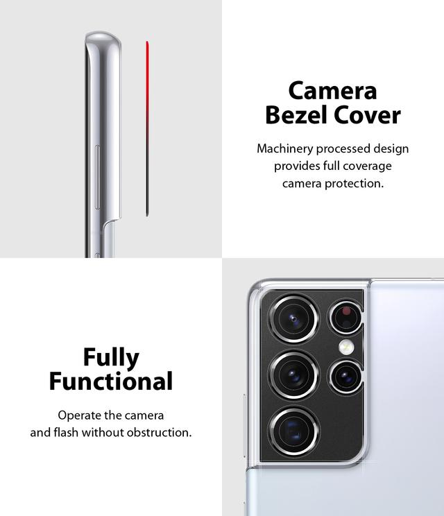 Ringke Camera Styling Compatible with Samsung Galaxy S21 Ultra Camera Lens Protector Aluminum Frame Tough Styling Bezel [ Designed Lens Protector for Galaxy S21 Ultra ] - Black - Black - SW1hZ2U6MTI3NDMw