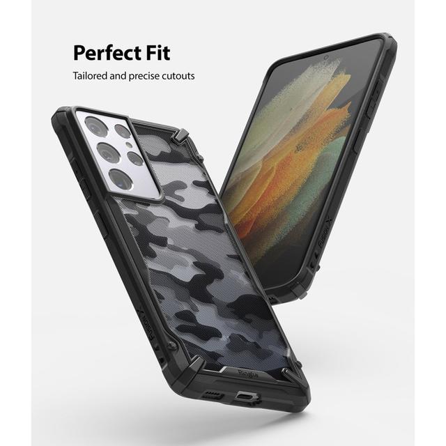 Ringke Compatible with Samsung Galaxy S21 Ultra Cover Hard Fusion-X Ergonomic Transparent Shock Absorption TPU Bumper [ Designed Case for Galaxy S21 Ultra ] - Camo Black - Camo Black - SW1hZ2U6MTMyNzcw