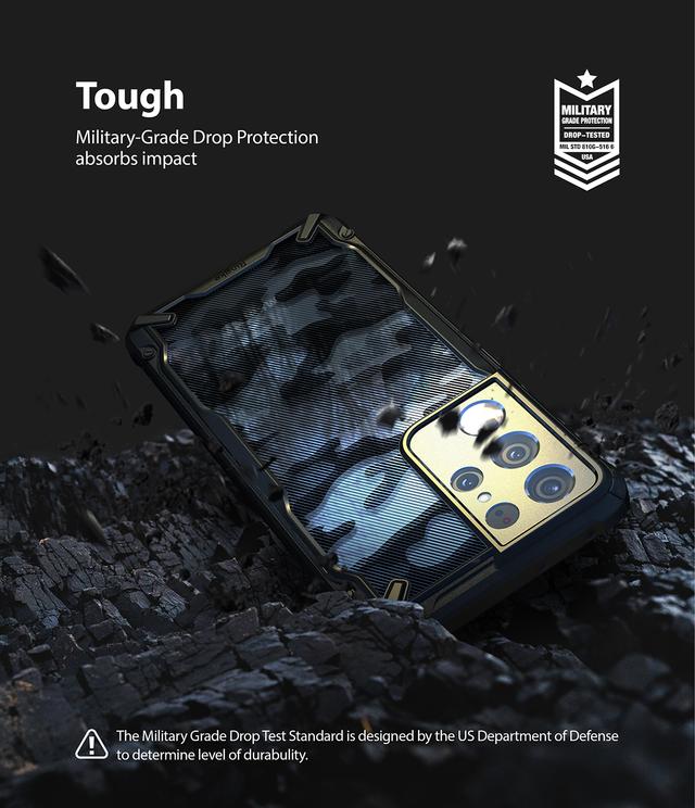 Ringke Compatible with Samsung Galaxy S21 Ultra Cover Hard Fusion-X Ergonomic Transparent Shock Absorption TPU Bumper [ Designed Case for Galaxy S21 Ultra ] - Camo Black - Camo Black - SW1hZ2U6MTMyNzgw