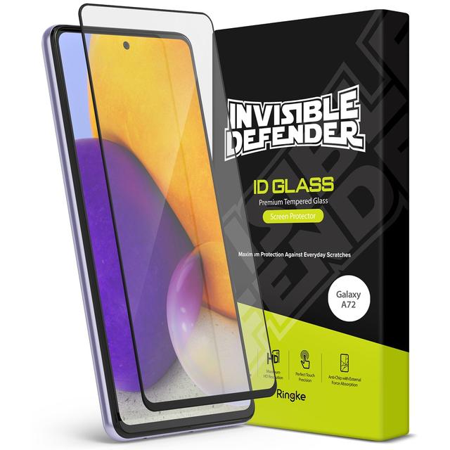 Ringke Compatible with Samsung Galaxy A72 Tempered Glass Screen Protector Invisible Defender Full Coverage Case Friendly Screen Guard for Galaxy A72 5G / 4G - Black - Black - SW1hZ2U6MTMwMjA3