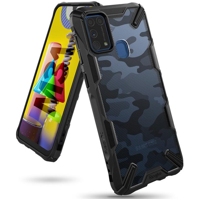 Ringke Cover for Galaxy M31 Case Hard Fusion-X Ergonomic Transparent Shock Absorption TPU Bumper [ Designed Case for Samsung Galaxy M31 ] - Camo Black - Camo Black - SW1hZ2U6MTI4OTM5