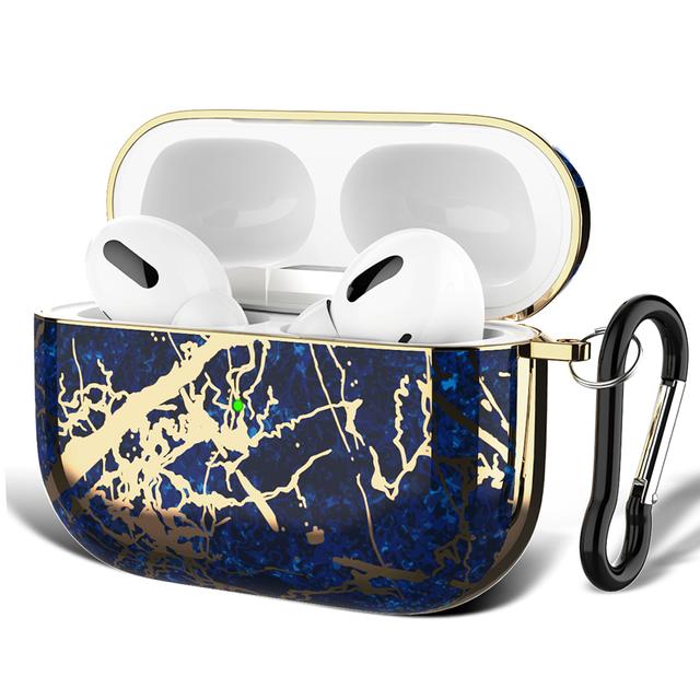 O Ozone Case for AirPods Pro Designer Stylish Premium Cover [ Compatible for AirPods 3 ] with Keychain Hook [Front LED Visible] Smooth Gloss Finish Marble Edition â€“ Blue, Gold - Blue, Gold - SW1hZ2U6MTI1OTgw