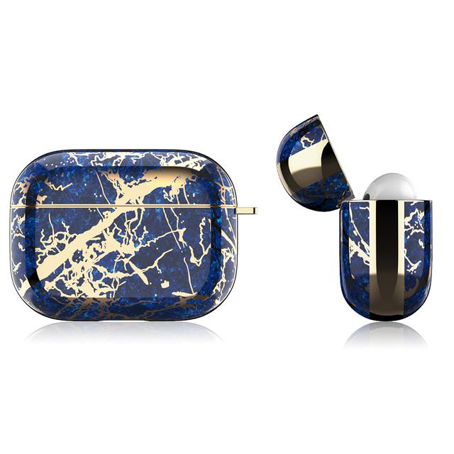 O Ozone Case for AirPods Pro Designer Stylish Premium Cover [ Compatible for AirPods 3 ] with Keychain Hook [Front LED Visible] Smooth Gloss Finish Marble Edition â€“ Blue, Gold - Blue, Gold - SW1hZ2U6MTI1OTg4