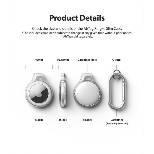 Ringke Rinkge Slim Case Compatible with Apple Airtag Cover Transparent Lightweight With Carabiner Keychain for keys, Accessories, Earbuds, Pet Collars - Clear - Clear - SW1hZ2U6MTI3MTEw