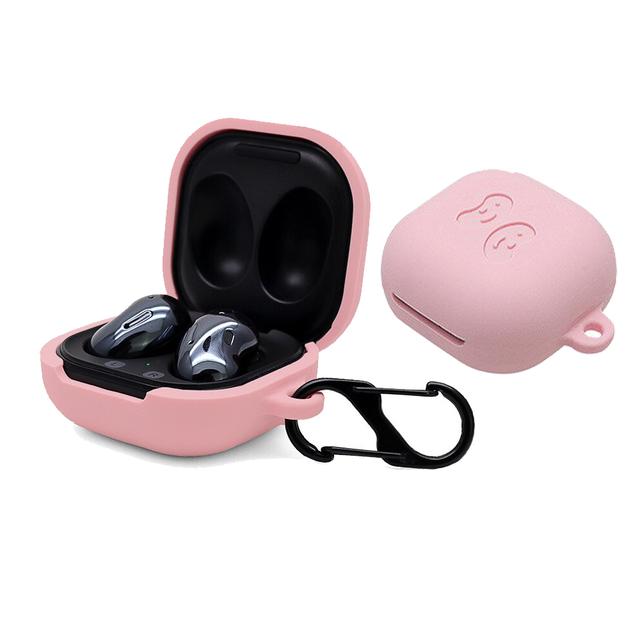 O Ozone Silicone Case Compatible for Galaxy Buds Live Shockproof Cover Soft Flexible with Keychain Carabiner [Compatible with Wireless Charging] [Perfect Fit Samsung Galaxy Buds Live Case] - Pink - Pink - SW1hZ2U6MTI0MDc3
