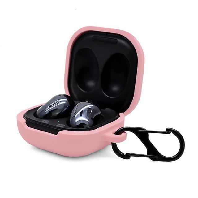O Ozone Silicone Case Compatible for Galaxy Buds Live Shockproof Cover Soft Flexible with Keychain Carabiner [Compatible with Wireless Charging] [Perfect Fit Samsung Galaxy Buds Live Case] - Pink - Pink - SW1hZ2U6MTI0MDc5