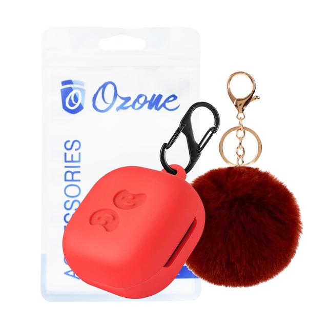 O Ozone Silicone Case Compatible for Galaxy Buds Live Shockproof Cover Soft Flexible with Fur Keychain & Hook [Compatible with Wireless Charging] [Perfect Fit Samsung Galaxy Buds Live Case] - Red - Red - SW1hZ2U6MTI0MzYz