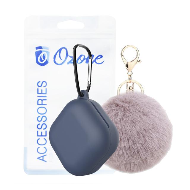 O Ozone Silicone Case Compatible for Galaxy Buds Live Shockproof Cover Soft Flexible with Fur Keychain & Hook [Compatible with Wireless Charging] [Perfect Fit Galaxy Buds Live Case] - Grey Blue - Grey Blue - SW1hZ2U6MTI0MTQ3