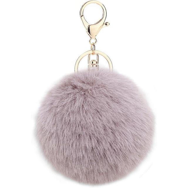 O Ozone Fur Keychain Pompoms Soft Fluffy Keyring for Handbags, Purse [Compatible for Buds Live Cases, Airpod Cases] - Grey Brown - Grey Brown - SW1hZ2U6MTI0MDg5