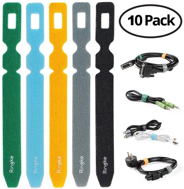 Ringke Magic Cable Tie Unicolor Reusable Hook and Loop Strap Organizer for Fastening Cable Cords and Wires [ Pack of 10 Assorted Colors ] - Multicolor - SW1hZ2U6MTI3MTkz