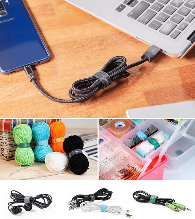 Ringke Magic Cable Tie Unicolor Reusable Hook and Loop Strap Organizer for Fastening Cable Cords and Wires [ Pack of 30 Assorted Colors ] - Multicolor - SW1hZ2U6MTI2OTc3