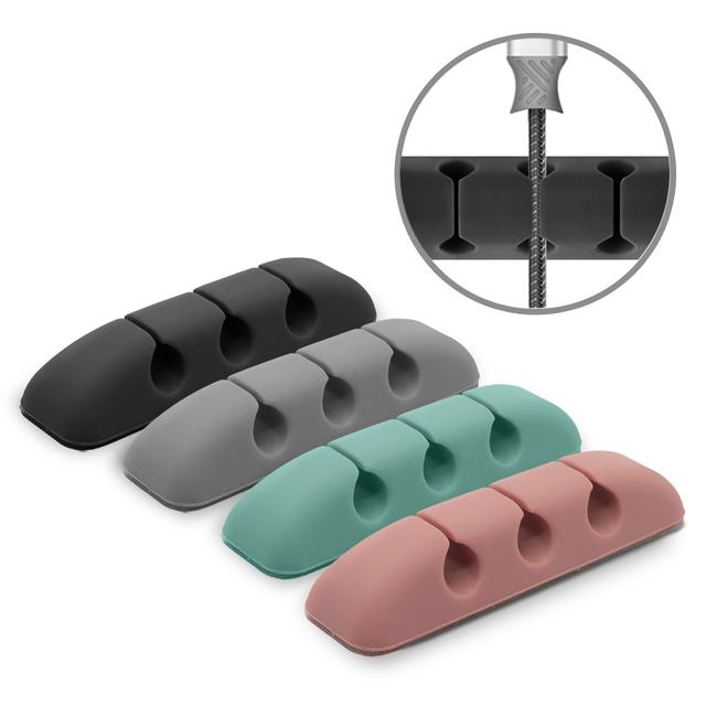 Ringke Cable Clips Cord Management (4 Pack) TPU Silicone Adhesive Wire Cord Holder for Power Cords and Charging Accessory Cables, Mouse Cable, Headphone Cable, PC, Office, Home, Kitchen, Car, Cubicle - Multicolor - SW1hZ2U6MTI3Njk0