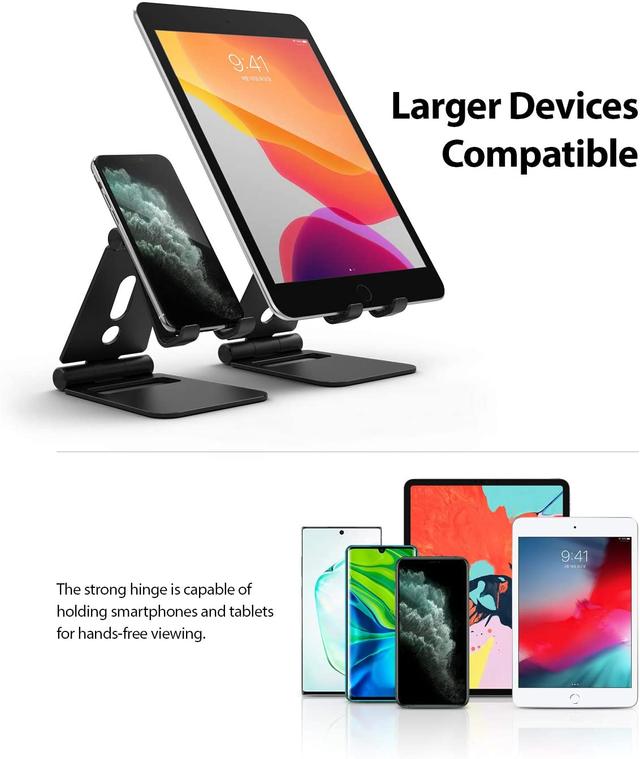 Ringke Super Folding Stand, 2 in 1 Universal Portable Desktop Tablet, Cell Phone Stand, Compatible with iPhone, iPad Pro / Mini, [ For Apple Watch 5/4/3/2/1 Dock Station ] - Black - SW1hZ2U6MTMwNDcz