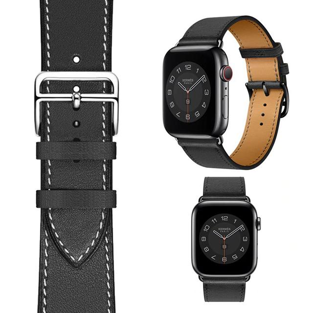 O Ozone Leather Strap Compatible with Apple Watch 44mm / 32mm Replacement Watch Band Quick Release Buckle Wristband [Designed for Series 5 / Series 4 / 3 / 2 / 1 ] - Black - Black - SW1hZ2U6MTI1ODY3